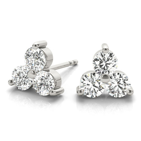 White gold Triangular Cluster Round Diamond Stud Earrings with Prong Setting