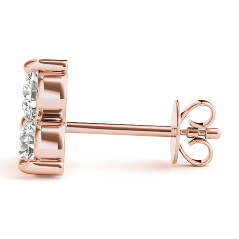 Rose gold Triangular Cluster Round Diamond Stud Earrings with Prong Setting