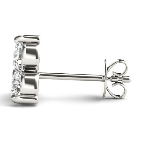 White gold Triangular Cluster Round Diamond Stud Earrings with Prong Setting