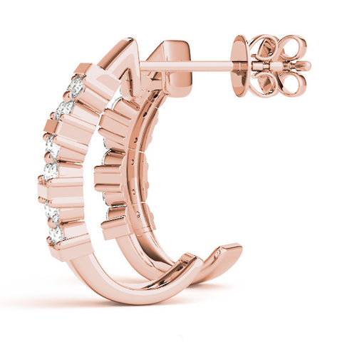 Rose gold Round Diamond Channel-Set Hoop Earrings with Four-Prong Setting