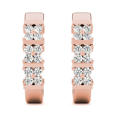 Rose gold Round Diamond Channel-Set Hoop Earrings with Four-Prong Setting