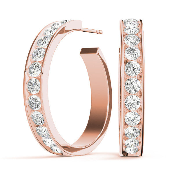 Rose gold Channel Set Round Diamond Hoop Earrings 1