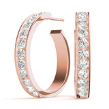 Rose gold Channel Set Round Diamond Hoop Earrings 1