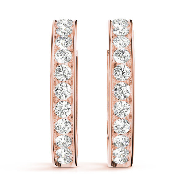 Rose gold Channel Set Round Diamond Hoop Earrings