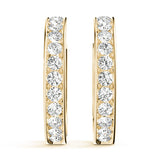 Yellow gold Channel Set Round Diamond Hoop Earrings 2