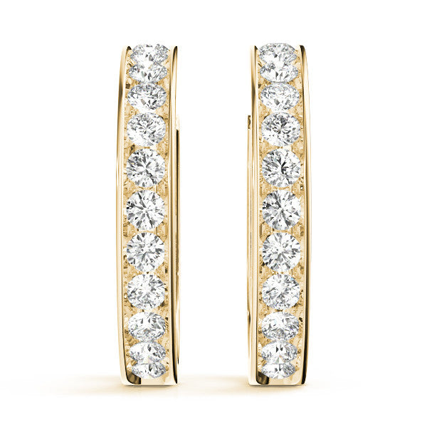 Yellow gold Channel Set Round Diamond Hoop Earrings