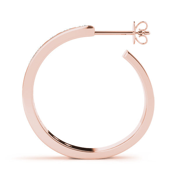 Rose gold Channel Set Round Diamond Hoop Earrings