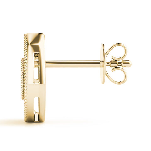 Yellow gold Pavé Pear-Shaped Halo Stud Earrings with Milgrain Detailing