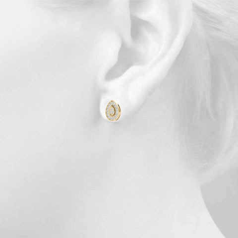 Yellow gold Pavé Pear-Shaped Halo Stud Earrings with Milgrain Detailing