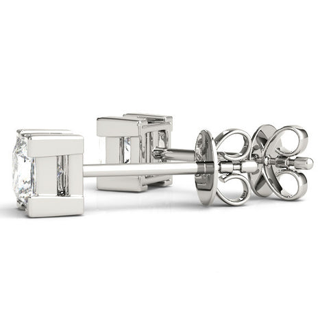 White gold Princess Cut Diamond Stud Earrings with Square Prong Setting in White Gold