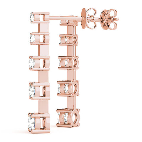 Rose gold Round Cut Prong Set Diamond Drop Earrings