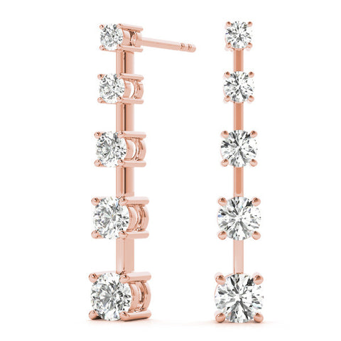Rose gold Round Cut Prong Set Diamond Drop Earrings