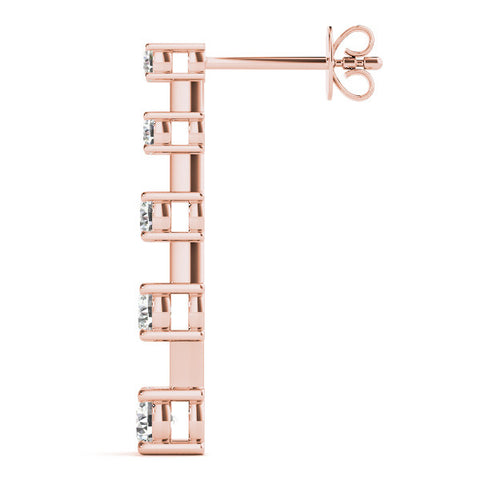 Rose gold Round Cut Prong Set Diamond Drop Earrings