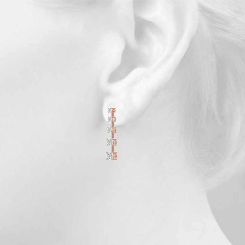 Rose gold Round Cut Prong Set Diamond Drop Earrings