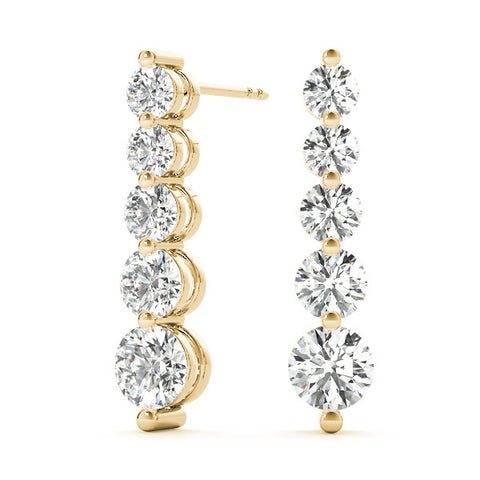 Yellow gold Round Diamond Prong Set Drop Earrings