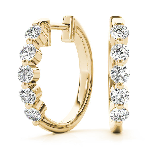 Yellow gold Round Diamond Prong-Set Hoop Earrings 1