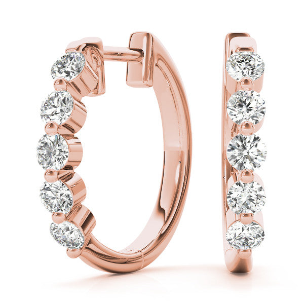 Rose gold Round Diamond Prong-Set Hoop Earrings 1