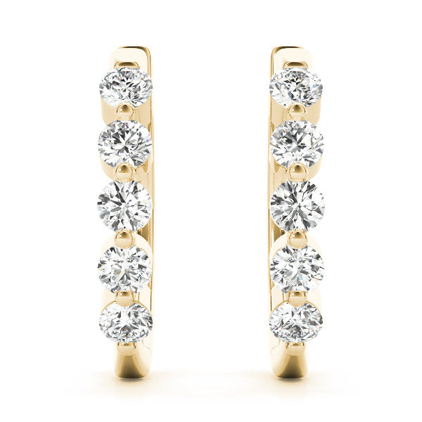 Yellow gold Round Diamond Prong-Set Hoop Earrings