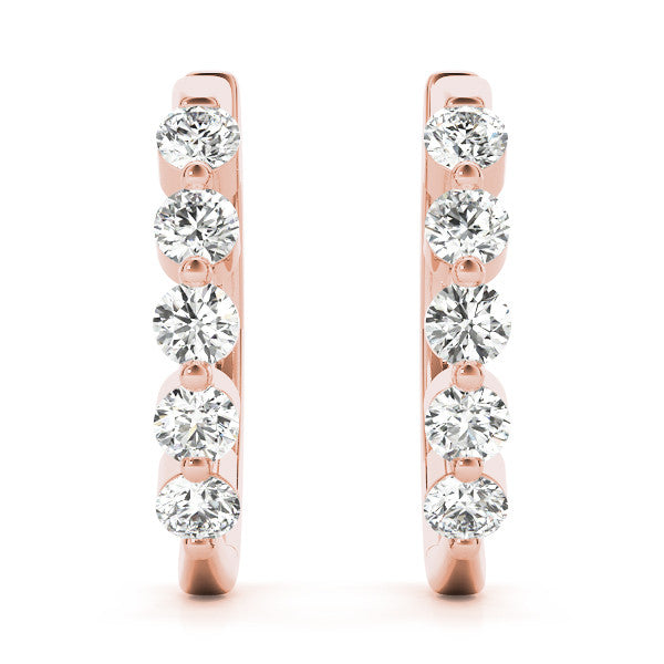 Rose gold Round Diamond Prong-Set Hoop Earrings
