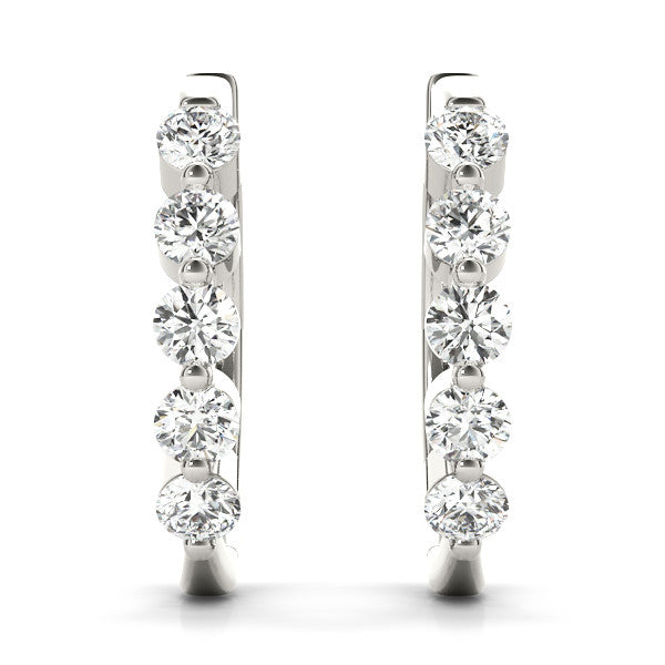 White gold Round Diamond Prong-Set Hoop Earrings