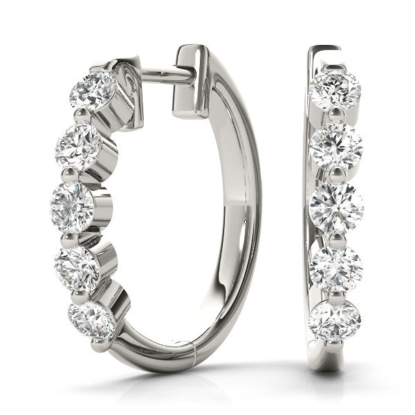 White gold Round Diamond Prong-Set Hoop Earrings