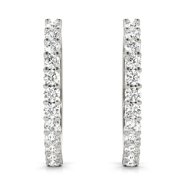 White gold Round Diamond Hoop Earrings with Prong Setting 2