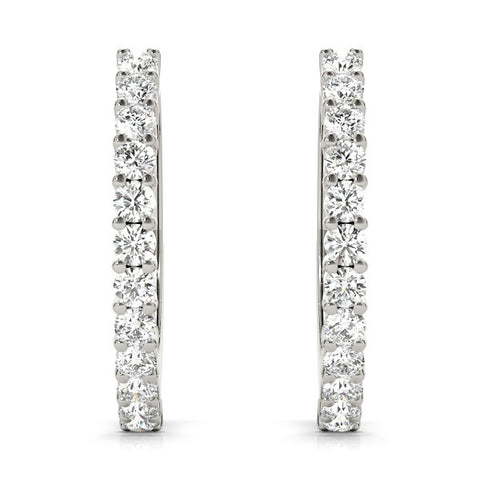 White gold Round Diamond Hoop Earrings with Prong Setting 2