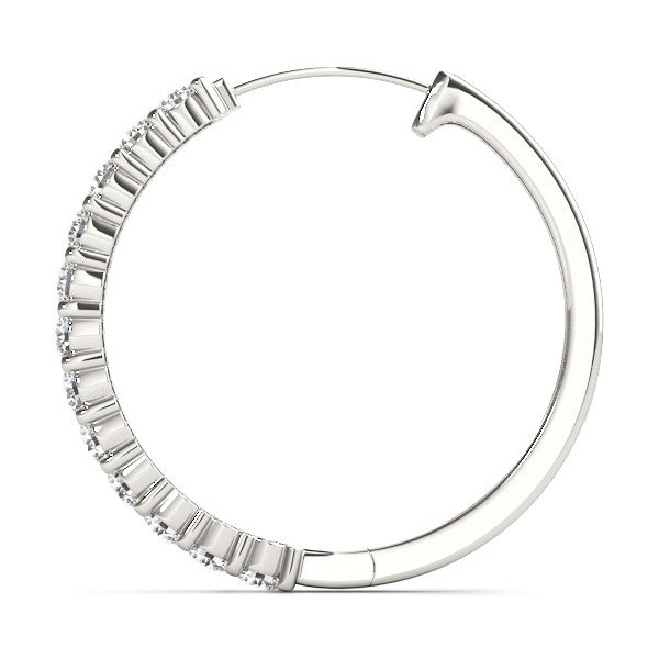White gold Round Diamond Hoop Earrings with Prong Setting 3