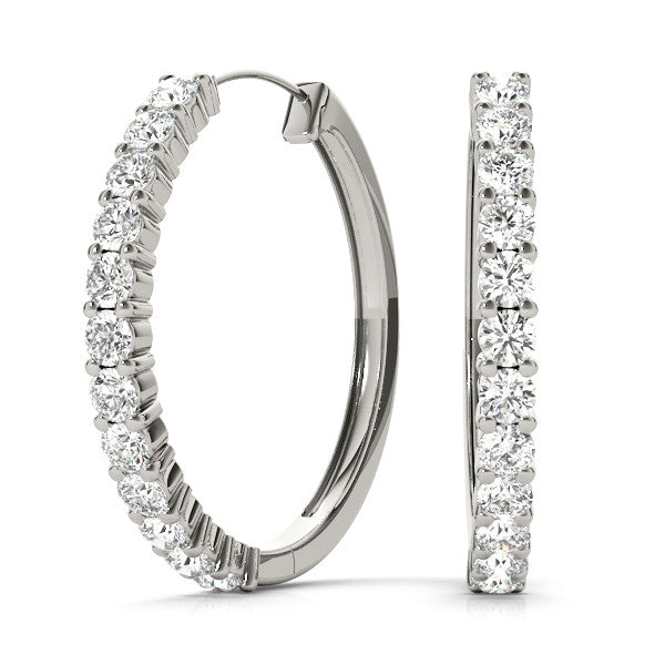 White gold Round Diamond Hoop Earrings with Prong Setting 1