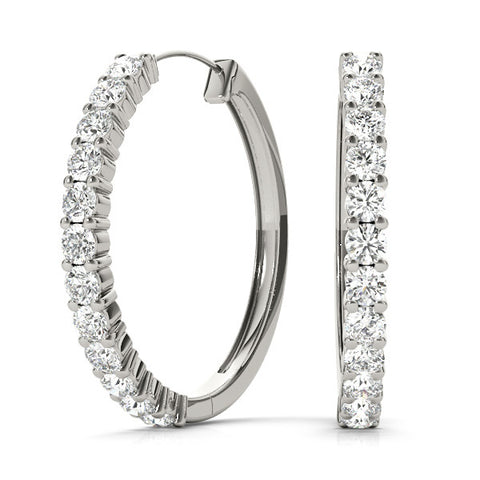 White gold Round Diamond Hoop Earrings with Prong Setting 1