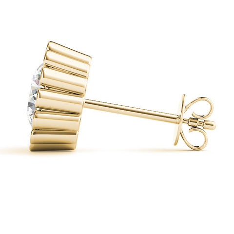 Yellow gold Round Diamond Flower Halo Stud Earrings with Petal Prong Setting