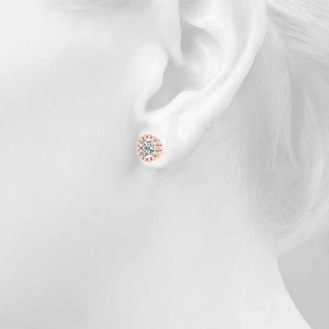 Rose gold Round Diamond Flower Halo Stud Earrings with Petal Prong Setting