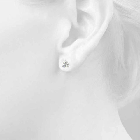 White gold Round Cut Diamond Stud Earrings with Three-Prong Martini Setting on White Gold Post