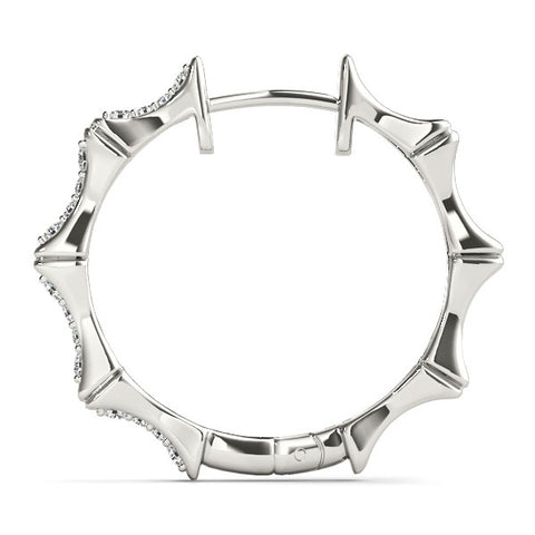 White gold Round Diamond Pavé Bamboo Hoop Earrings with Four-Prong Setting 3