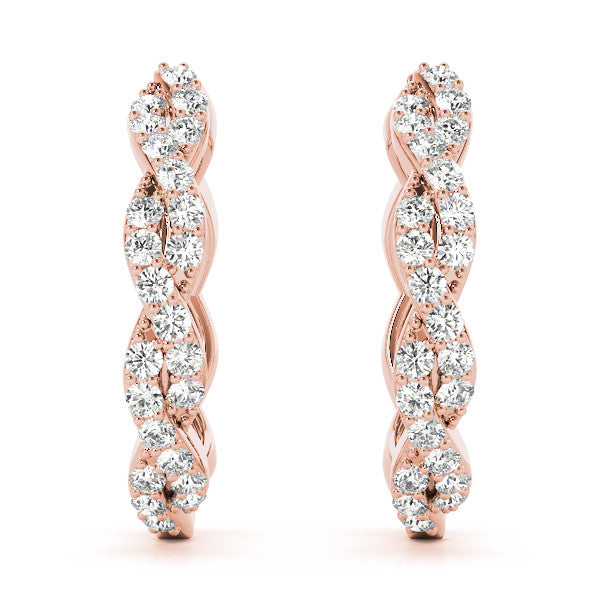 Rose gold Pave Round Diamond Twisted Hoop Earrings with Shared Prong Setting 2