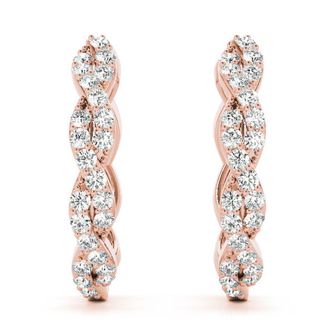 Rose gold Pave Round Diamond Twisted Hoop Earrings with Shared Prong Setting 2
