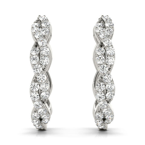 White gold Pave Round Diamond Twisted Hoop Earrings with Shared Prong Setting 2
