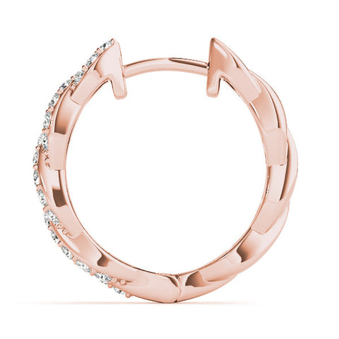 Rose gold Pave Round Diamond Twisted Hoop Earrings with Shared Prong Setting 3