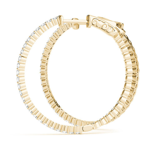 Yellow gold Round Diamond Hoop Earrings with Pave Setting and Shared Prong 2