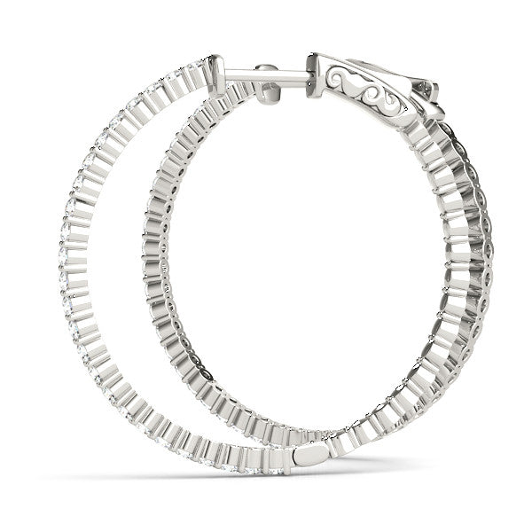 White gold Round Diamond Hoop Earrings with Pave Setting and Shared Prong 2
