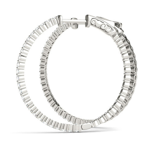 White gold Round Diamond Hoop Earrings with Pave Setting and Shared Prong 2