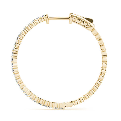 Yellow gold Round Diamond Hoop Earrings with Pave Setting and Shared Prong 3
