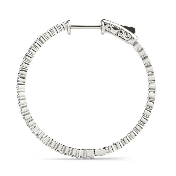 White gold Round Diamond Hoop Earrings with Pave Setting and Shared Prong 3