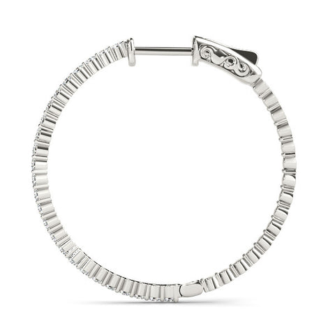 White gold Round Diamond Hoop Earrings with Pave Setting and Shared Prong 3