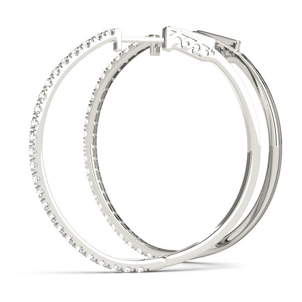 White gold Pavé Round Diamond Hoop Earrings with Hinged Snap Closure 2