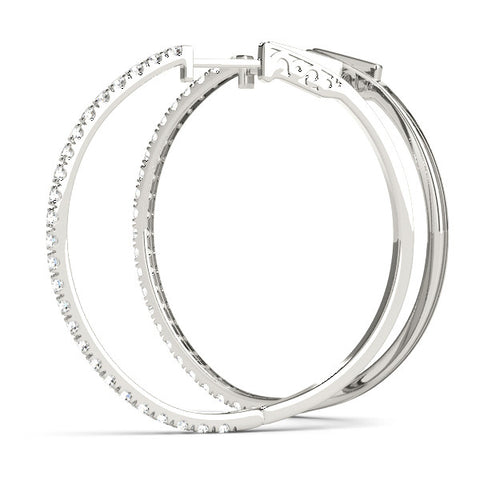White gold Pavé Round Diamond Hoop Earrings with Hinged Snap Closure 2