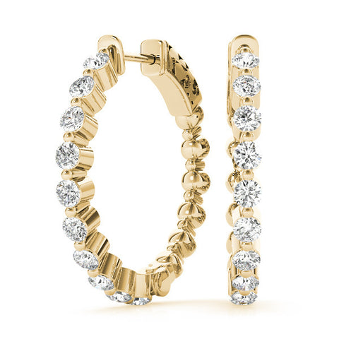 Yellow gold Round Cut Prong Set Diamond Hoop Earrings 1