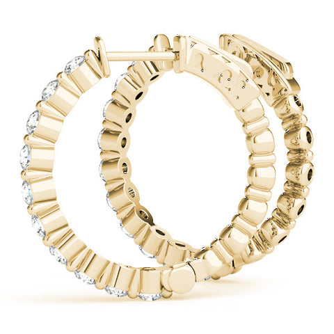 Yellow gold Round Cut Prong Set Diamond Hoop Earrings 2