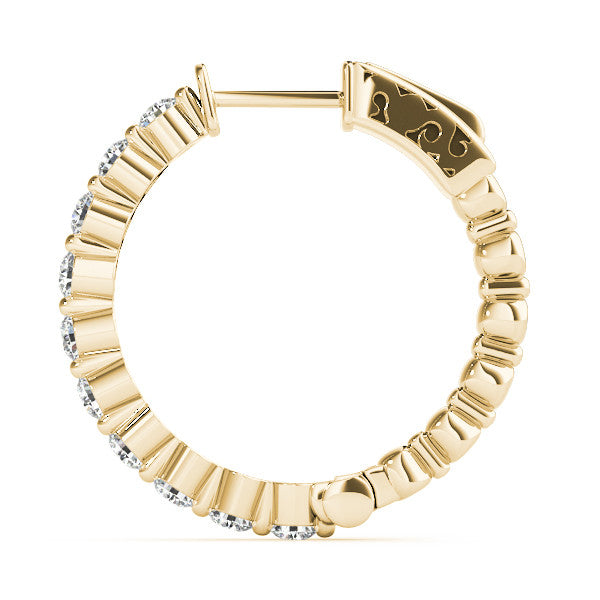 Yellow gold Round Cut Prong Set Diamond Hoop Earrings 3