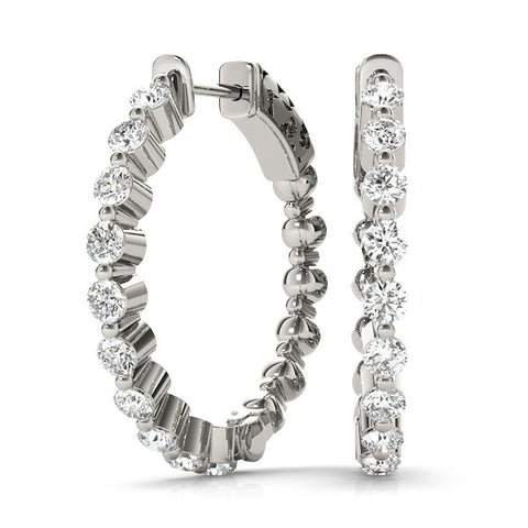 White gold Round Cut Prong Set Diamond Hoop Earrings 1